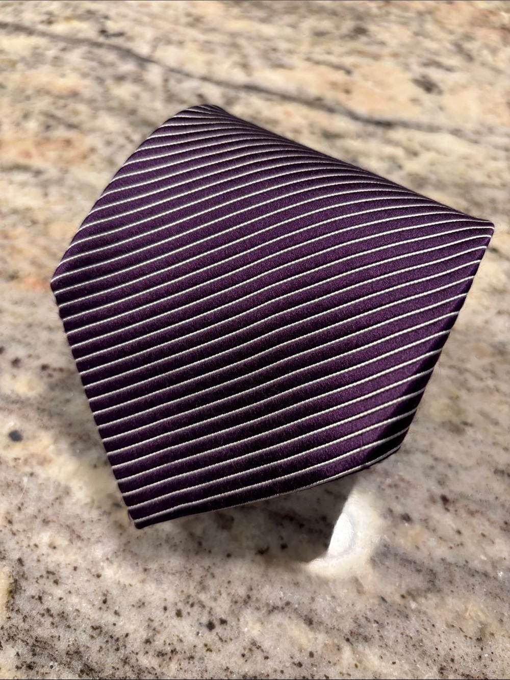 Pristine 🎸 BALMAIN Royal Purple Gleaming Silk Classic Cut 100% Silk Striped Tie